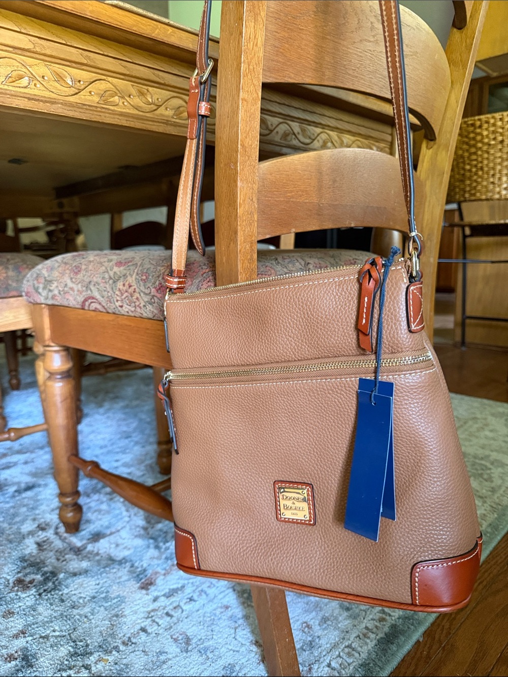 Dooney & Bourke Brown Pebbled Leather Crossbody with Tan Accents